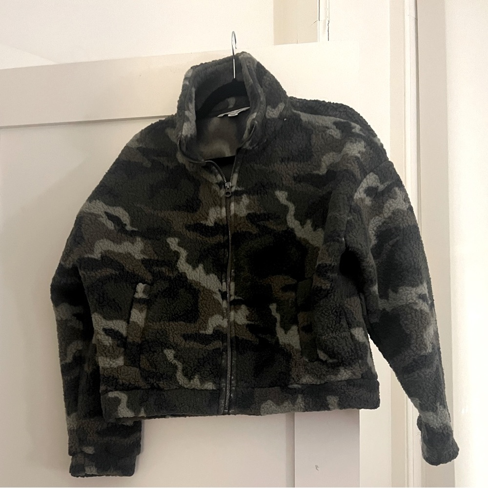 American Eagle Outfitters Camouflage Teddy Jacket - Black and Gray